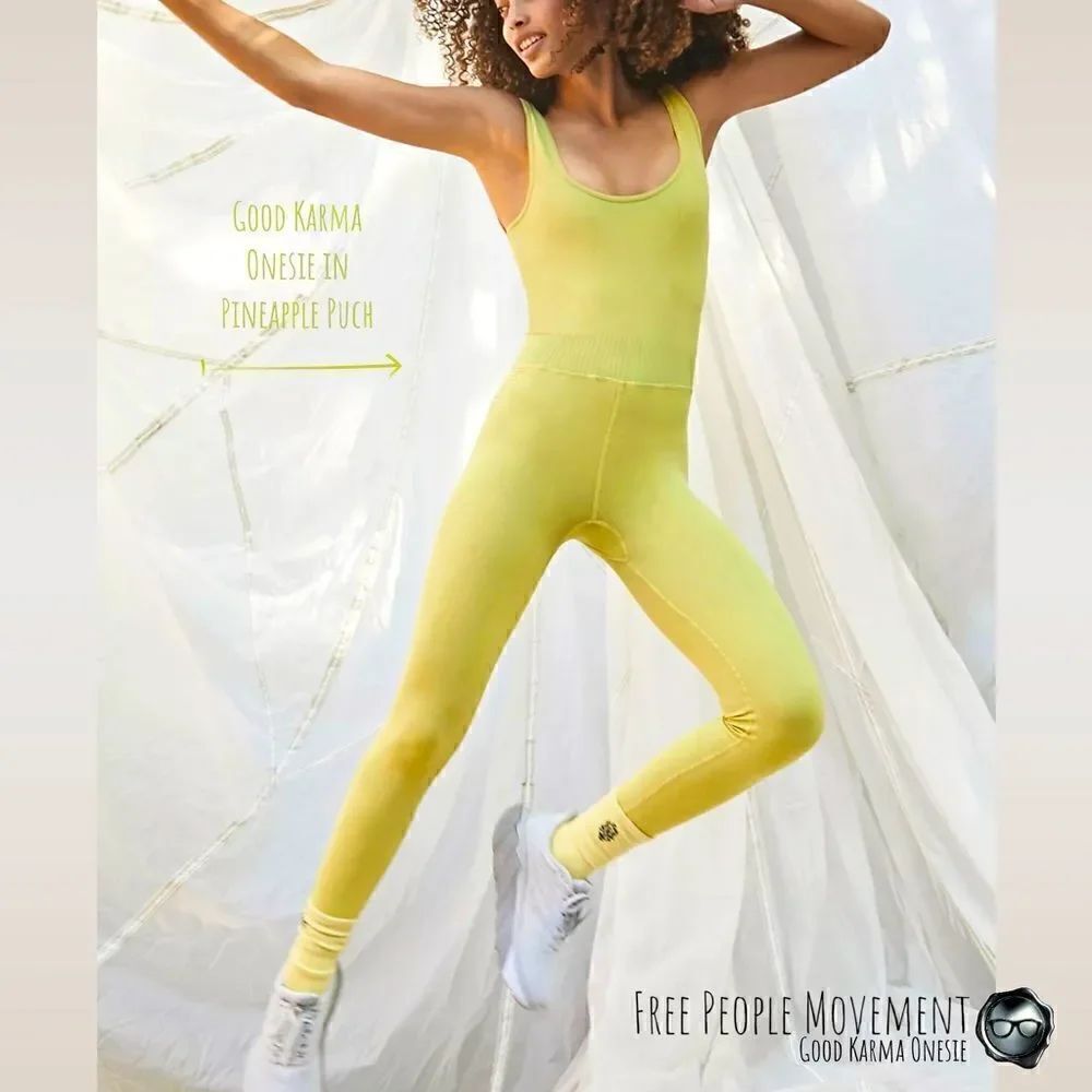 FP MOVEMENT GOOD KARMA ONESIE IN PINEAPPLE PUNCH GREEN-YELLOW SIZE MED/LARGE